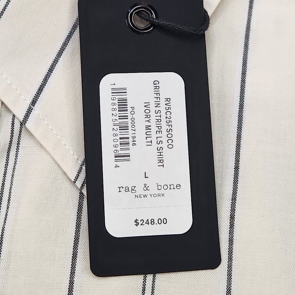 Rag & Bone Griffin Striped Long Sleeve Button Up Shirt Men's L White Ivory NWT - Picture 5 of 7